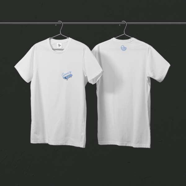 Tee-shirt blanc Skate Bleu